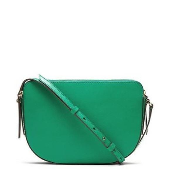 Double-zip Half Moon Green Leather Cross Body Bag - Picture 5 of 6